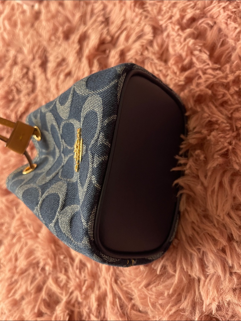 Coach Mini Bucket Bag in Navy Denim with Tan Leather Trim - Picture 11 of 12